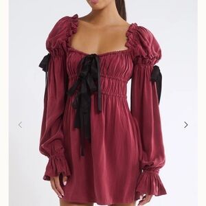 Rumored Burgundy Long Sleeve Dress with Black Accents